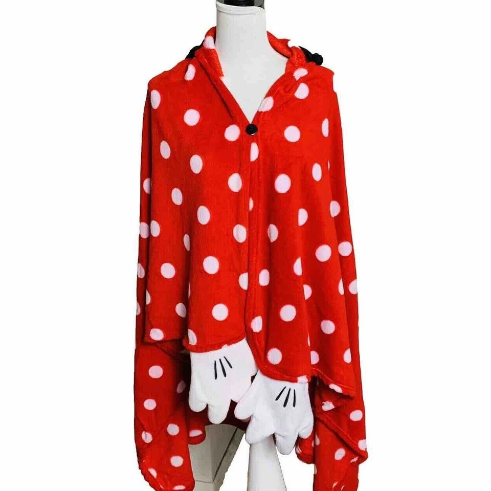Disney Minnie Mouse Manta Usable Sudadera con Capucha Felpa Acogedora Polar Guante Bolsillos Raro Foto 2 de 4