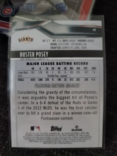 Buster Posey Ice San Francisco Giants #49 142/299 2021 Bowman Platinum Card - Picture 2 of 2