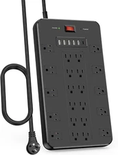 Surge Protector Power Strip, FDTEK 22 AC Multiple Outlets with 6 USB (1 USB-C),