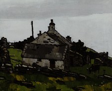 Cottages in North Wales Kyffin Williams Welsh landscape print in 11 x 14 mount