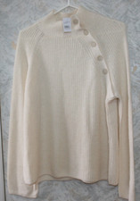 NWT LOFT Knit Pullover Sweater Size Small Ivory solid color Neck Buttons Cotton