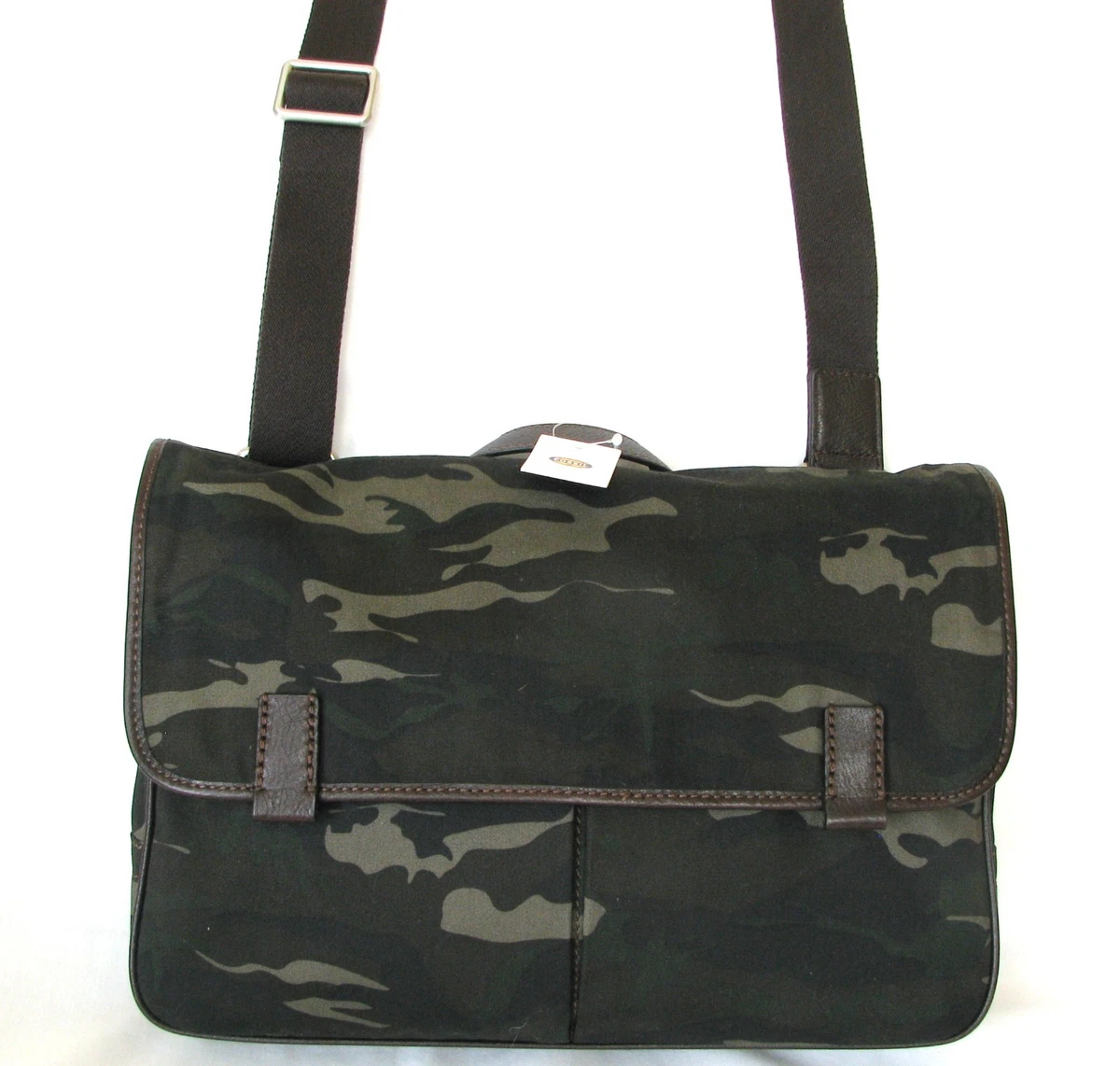 NEW FOSSIL MERCER GREEN+BROWN CAMO ARMY WORK BRIEFCASE,CROSS BODY+MESSENGER  BAG | eBay