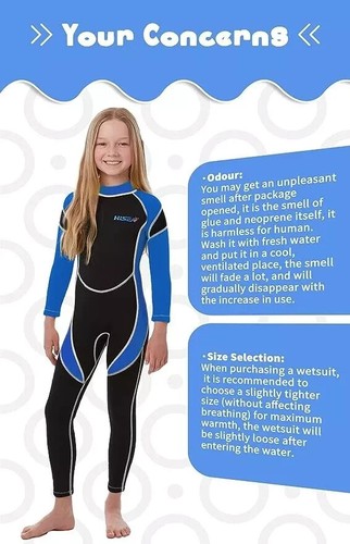 Traje de neopreno Yikayin para niños de longitud completa, traje de natación de buceo de neopreno de 2,5 mm grande HH - Imagen 7 de 7