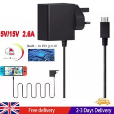 Image of Nintendo Switch Fast Charging Charger Power Supply Adapter AC Type C cable UK