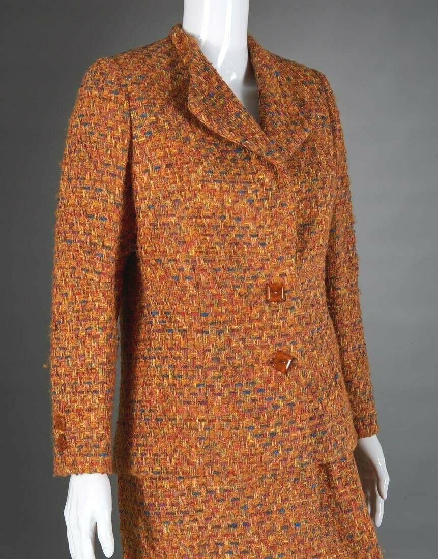 【2着・90s】Vintageスーツ super100 AKIRA Isogawa Vintage 90s Tweed Orange Skirt Suit Chest 39