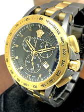 Versace Men's Watch VE3E00621 Swiss Quartz Chronograph Black Dial Gold Gray Band