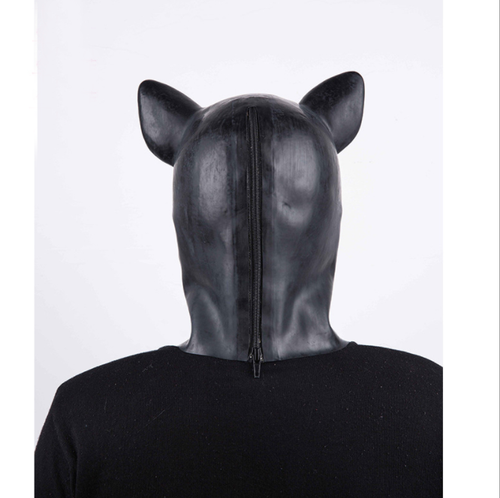 Unisex Latex Pig Hood with Eyes open Zipper Closure Hood Black - Picture 2 of 6