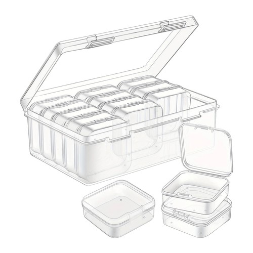 15-Piece Small Bead Organizers, Clear Plastic Storage Cases With Hinged Lids