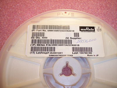 QTY (4000) 2200pf 100V 10% X7R 0603 CERAMIC MLCC CAPACITORS GRM188R72A222KA01