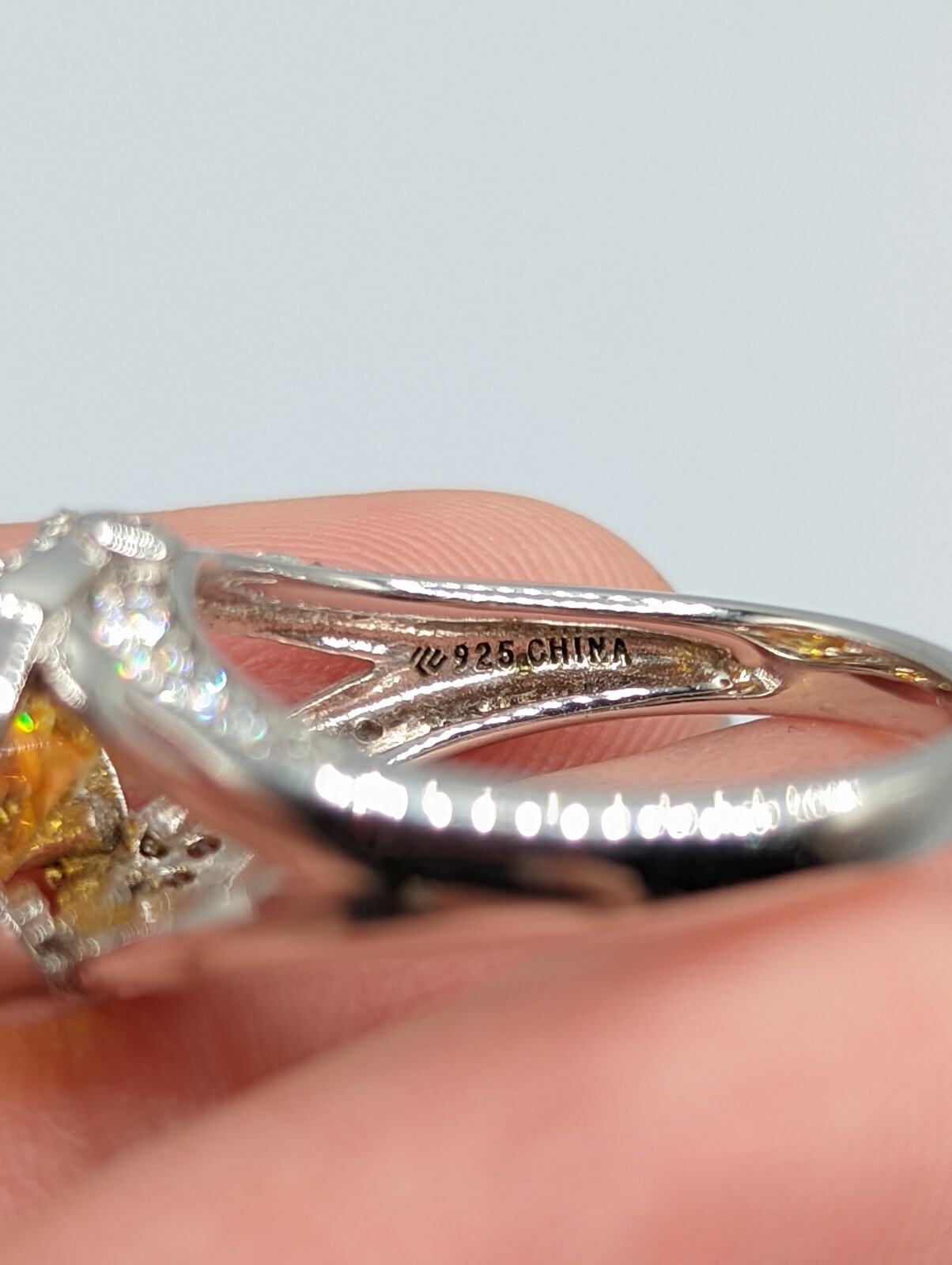 Sterling Silver 925 Yellow Rectangular Clear Acce… - image 9