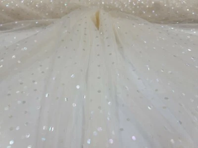 Polka Dot TULLE, Fabric By The Yard Ivory Lace Iridescent Polka-dot For Dress