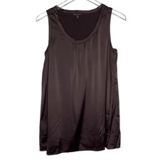Eileen Fisher S Womens Brown Silk Sleeveless Tank Shell Satin Chocolate