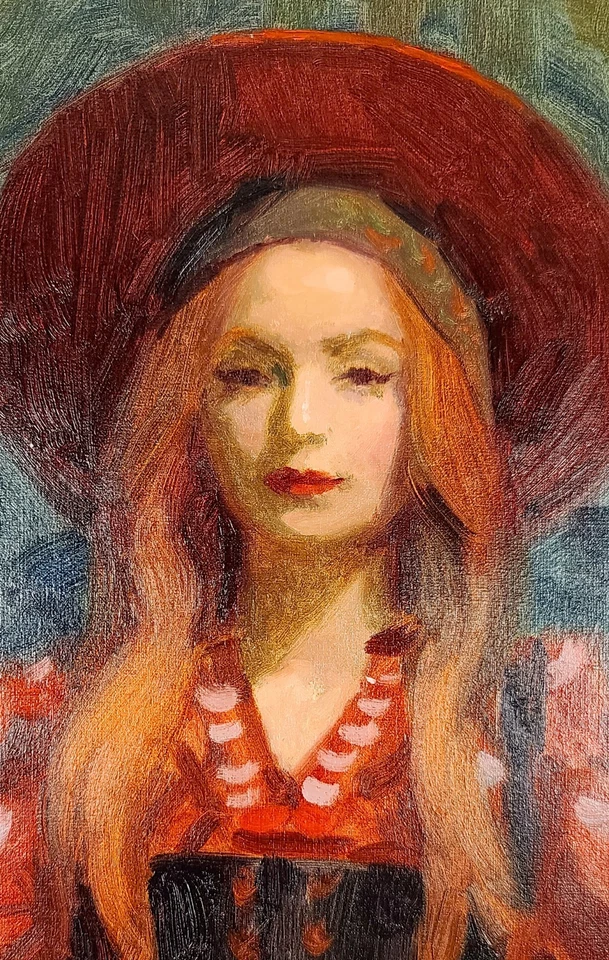 Woman in Red & Black | Kelli Kaye | 16x20 Oil Painting | Portrait | MCM Rare - Image 2 of 3