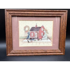 Framed Pat Neffeter Print The Doll House Folk Art Country Decor Rabbit Scene
