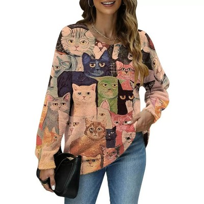 YESNO Womens Oversized Soft Cozy Graphic Pullover Wool Cotton Sweater