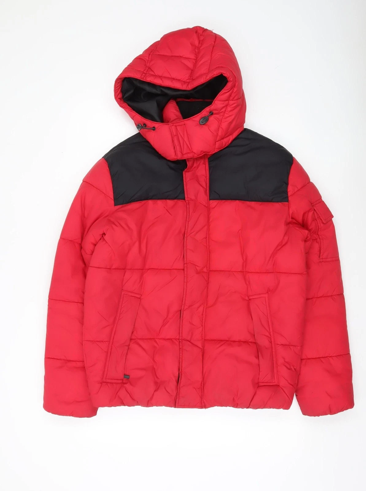 H&M Men’s Red Puffer Jacket S Hooded Quilted Insulated Winter Coat