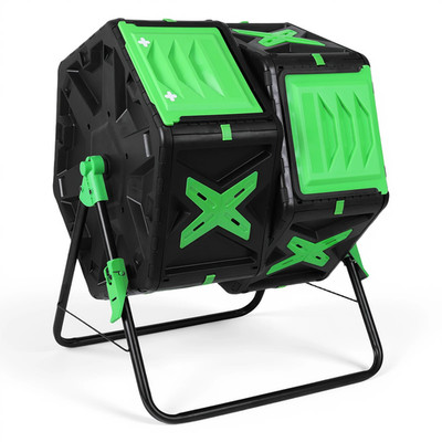 140L Dual Chamber Compost Bin Outdoor Tumbling Composting Bins Easy Setup Mobile