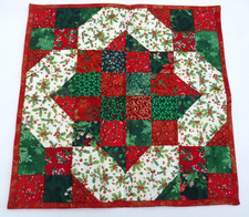 New Handmade Quilted Christmas Patchwork Square Table Topper Candle Mat 16"
