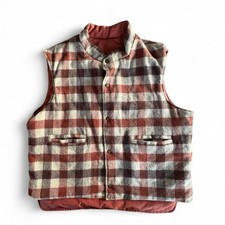 Vintage Woolrich Reversible Vest 1970s XL Beige Brown Rust Cabin Gorp Outdoors