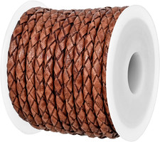Real/Genuine round Braided Leather Cord String Rope Folded, Leather Rope for Cra