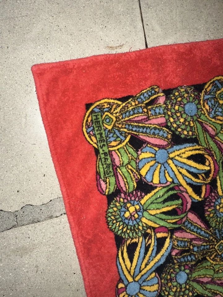 Toalla de playa vintage Hermes algodón rojo verde amarillo 100 % algodón Foto 2 de 3