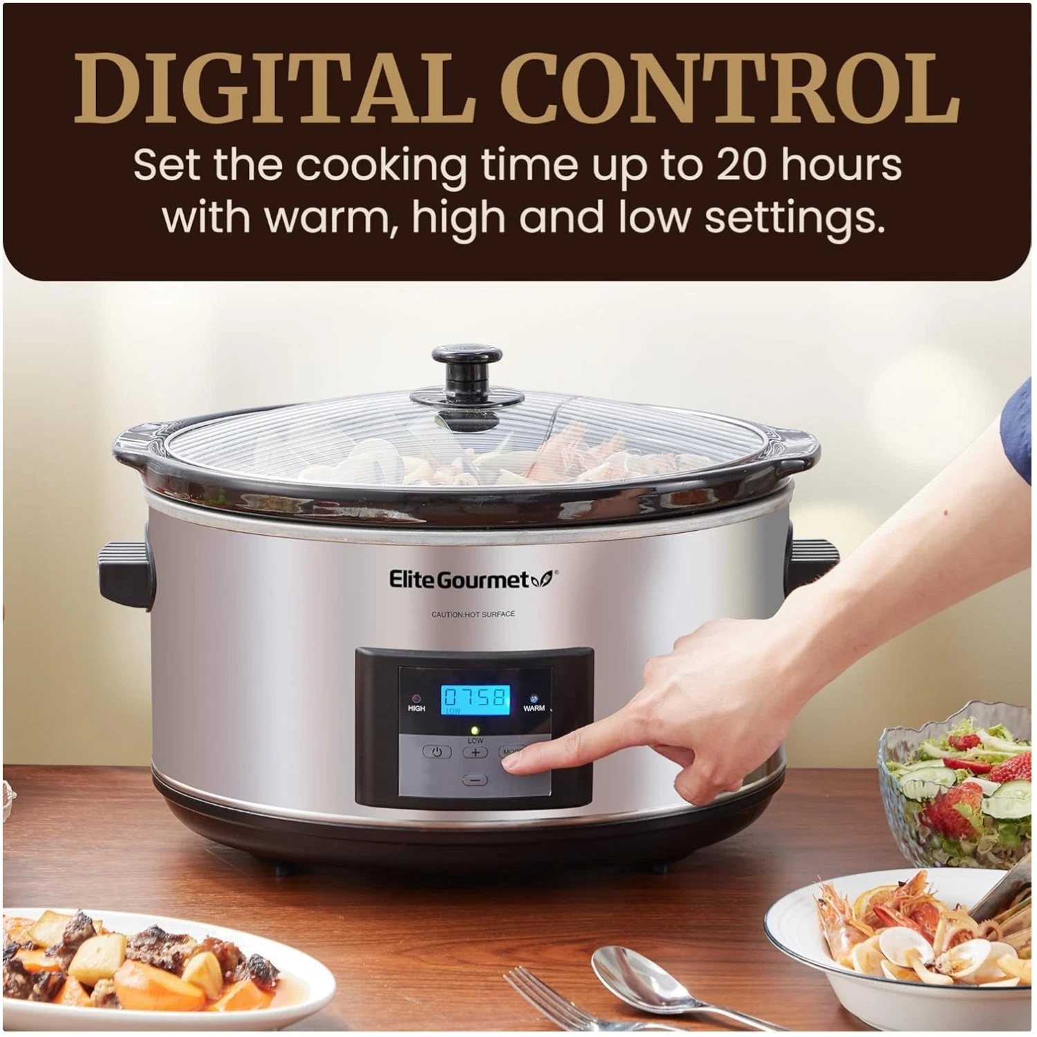 XL Jumbo Slow Cooker | 8.5Qt Programmable & Dishwasher Safe