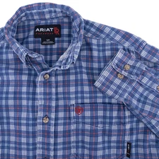 Ariat Men's Small FR Work Shirt Blue Plaid Collins Flame Resistant CAT 2 PPE