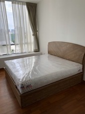 Double Brown Wood-Effect Ottoman Storage Bed Frame Headboard 200cm by 200 cm