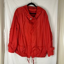 Mulberry Street Red Hooded Lightweight Nylon Jacket Size Large Folds to Backpack