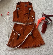 Vintage Western Cowgirl Outfit Girls L- Leather Suede Fringe Skirt And Vest