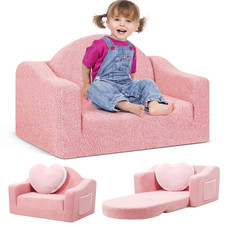 Kids 2-in-1 Toddler Couch Fold-Out Soft Convertible Chair Pink for Boys  Girls