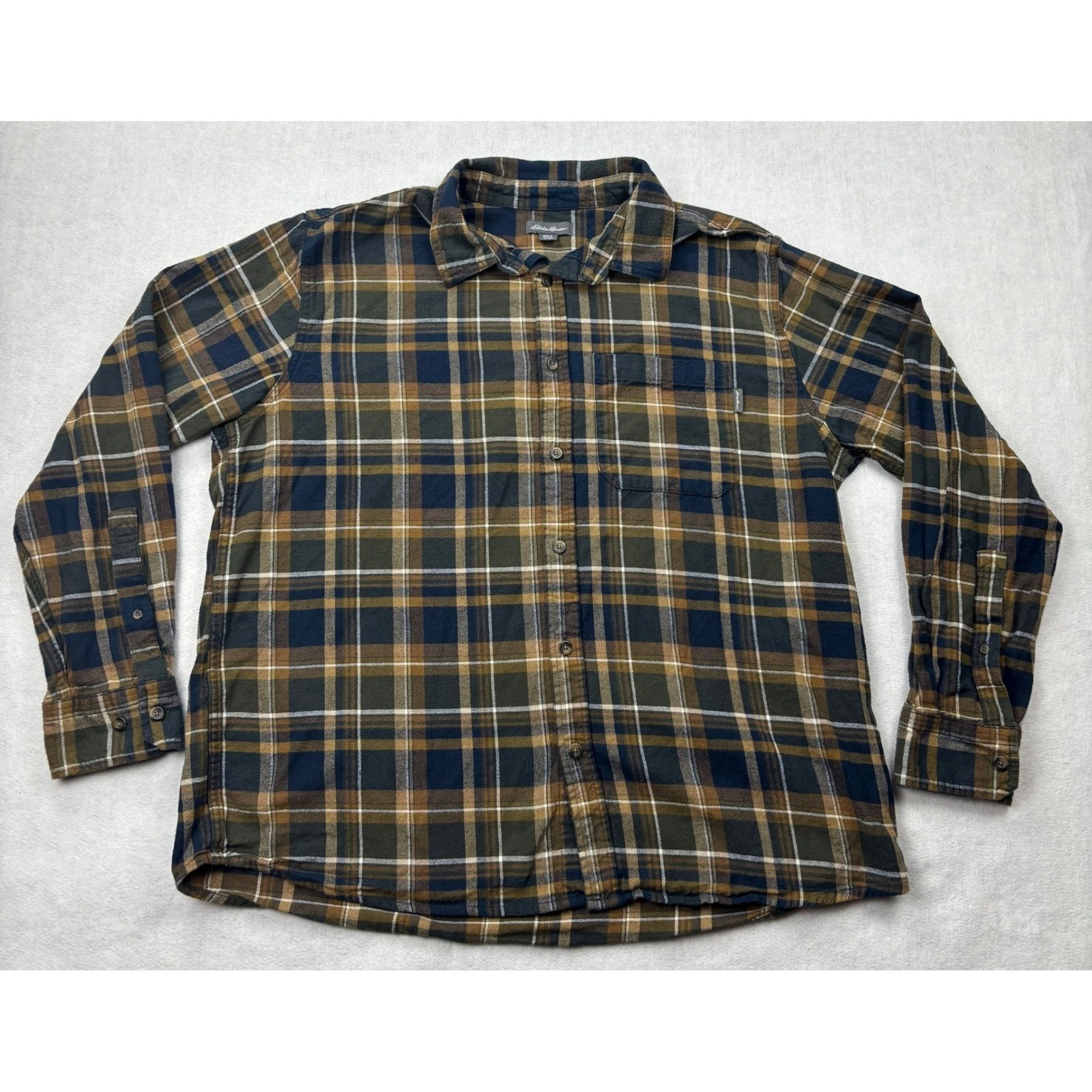 Eddie Bauer Mens XL Flannel Shirt Plaid Long Sleeve Cotton EB001722 Green Blue