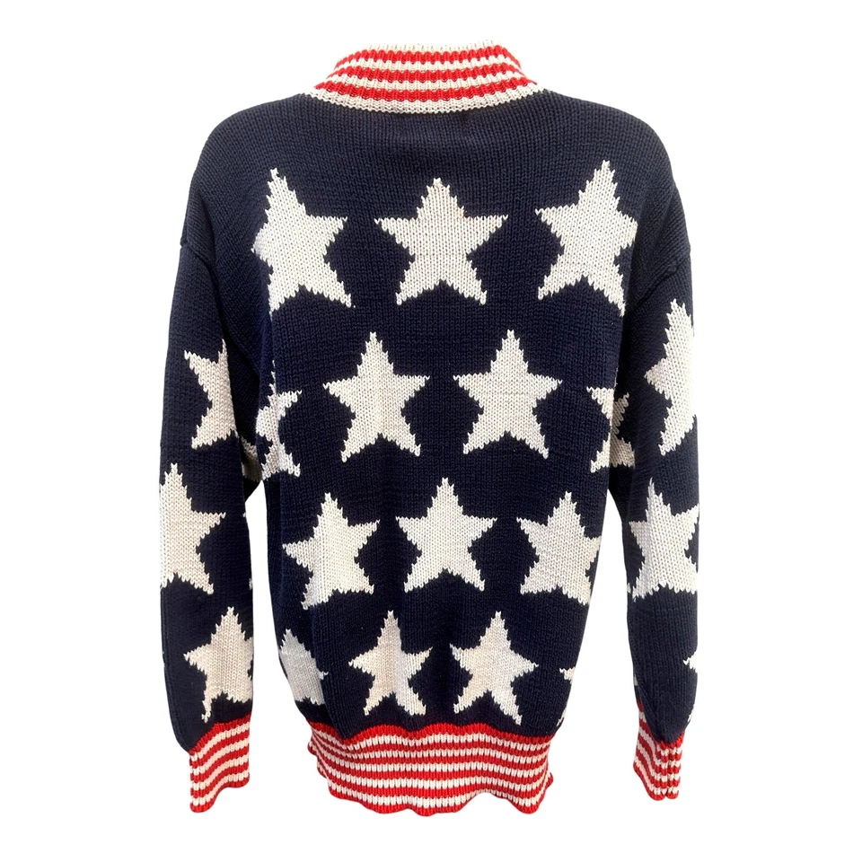 Perry Ellis Vintage 1980s American Flag Intarsia Knit Evil Knievel Levis Sweater - Image 4 of 4