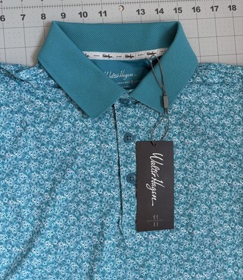 Walter Hagen P11 Dogwood Ditsy Polo Aqua Blue Men's Golf Shirt Small (S) NWT