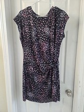 Nicole Miller Original Dress Womens M Black Pink Abstract Ruched Waist Stretch