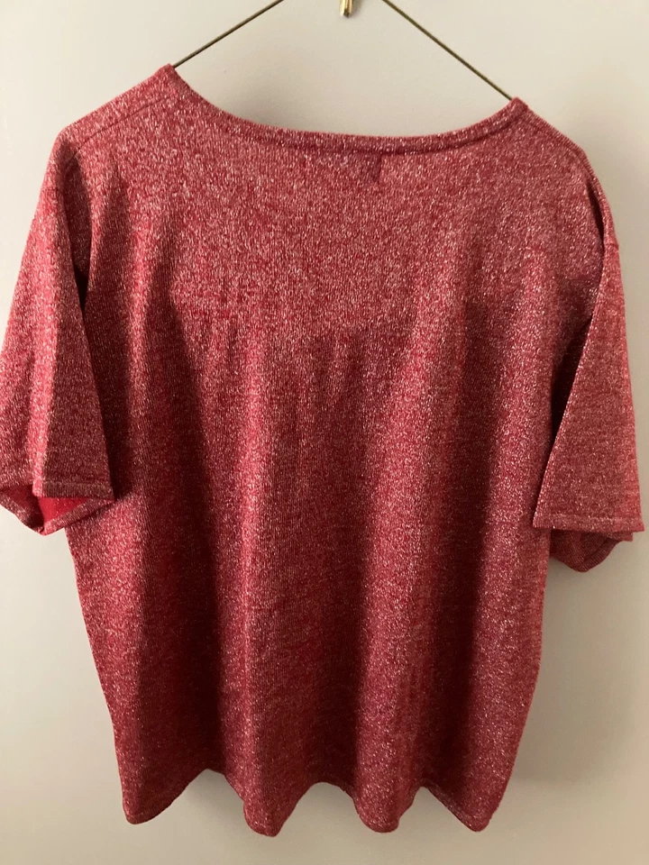 Camisa Suéter Susan Graver Holiday Rojo Dorado Brillante 2X Foto 3 de 4