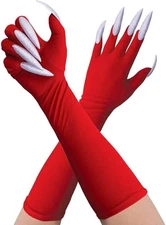 CAT CLAW GLOVES RED COSTUME ACCESSORIES FOR WOMEN, SILVER GLITTER FINGER CLAWS