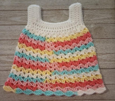 crochet handmade baby girls dress 0-3 months puffs tutti frutti new