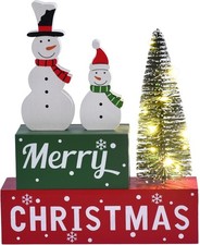 Wooden Snowman Table Sign - Lighted Xmas Decor for Home 