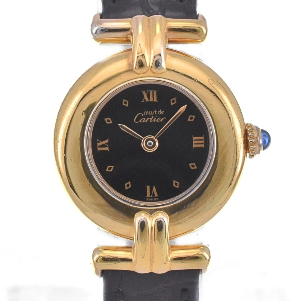 CARTIER Must Collize Vermeil 590002 SV925(GP)/Leather Quartz Ladies G#142329