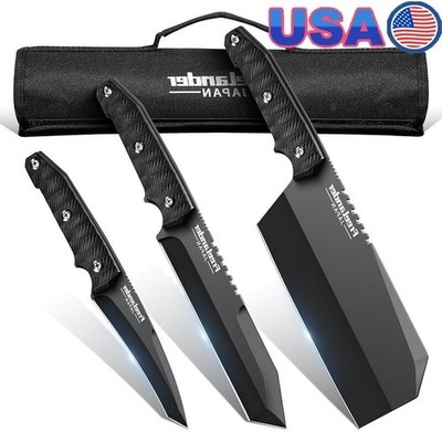 3PC Butcher Knife Set Hand Forged Meat Cleaver Chef Knives Portable Roll Bag New