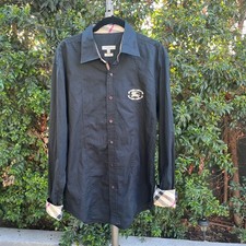 Burberry London Vintage Black Shirt XL Slim Fit Check Cuffs Made in Britain