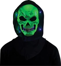 Fun World Black Light Up Skeleton Skull Steve Costume Horror Mask + Shroud Green