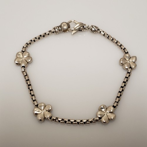 John Hardy JAI Sterling Silver Plumeria Flower Station Box Link Bracelet 7.25" - 第 3/6 張圖片