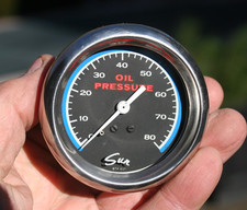 Sun Vintage 2 58 Blueline Blue Line 80 Lbs Oil Pressure Gauge W Glass Lens