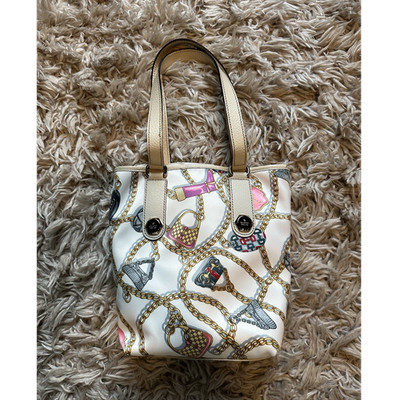 Gucci Women's Silk Charmy Tote White Multicolor  with Pink Lining.