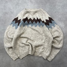 Monocode Norweigan Jumper Womens Medium Geometric Knit Sweater, Cream Beige