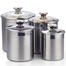 Stainless Steel Food Jar Storage Canister Set Large 4-Piece, 1.6qt/2.5qt/3.5q...