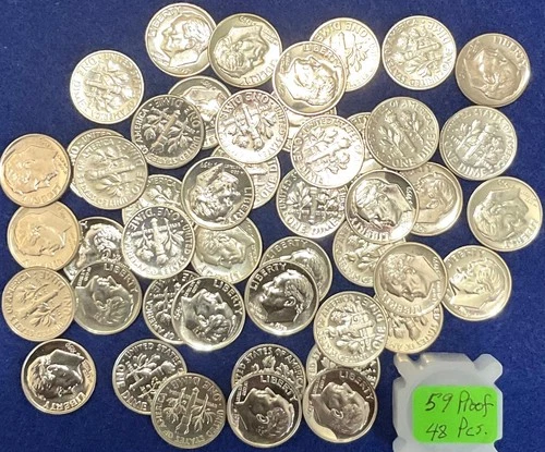 1959 Roosevelt Proof Silver Dimes Short Roll (48 Pieces)