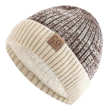 Unisex Two-Tone Winter Hats Add Fur Lined Men And Women Fashion Warm Beanie Cap